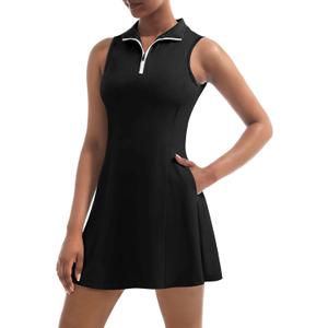 Tennis Dress for Women, Tennis Golf Dresses with Built in Shorts and Pockets for Sleeveless Workout Athletic Dresses (Large, With Two Outer Pocket-black) Tennis Dress for Women, Tennis Golf Dresses with Built in Shorts and Pockets for Sleeveless Workout Athletic Dresses (Large, With Two Outer Pocket-black)