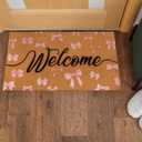 Tinideya Black Welcome Coir Doormat Outdoor Cute Welcome Floor Mats Non-Slip Entrance Door Rugs for Front Door Porch Party Outdoor Entryway Decor, 17 x 30 Inch (Pink)
