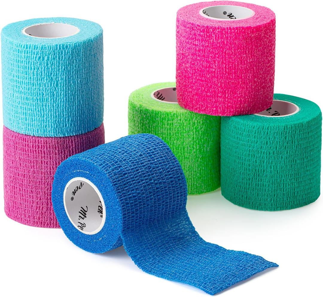 Mr. Pen- Self Adhesive Bandage Wrap, 2" x 5 Yards, 6 Pack, Colorful Elastic Cohesive Bandage Wrap for Sports, Wrist, Ankle and Vet, Grip Tape, Self Sticking, Highly Stretchy for Injury Support