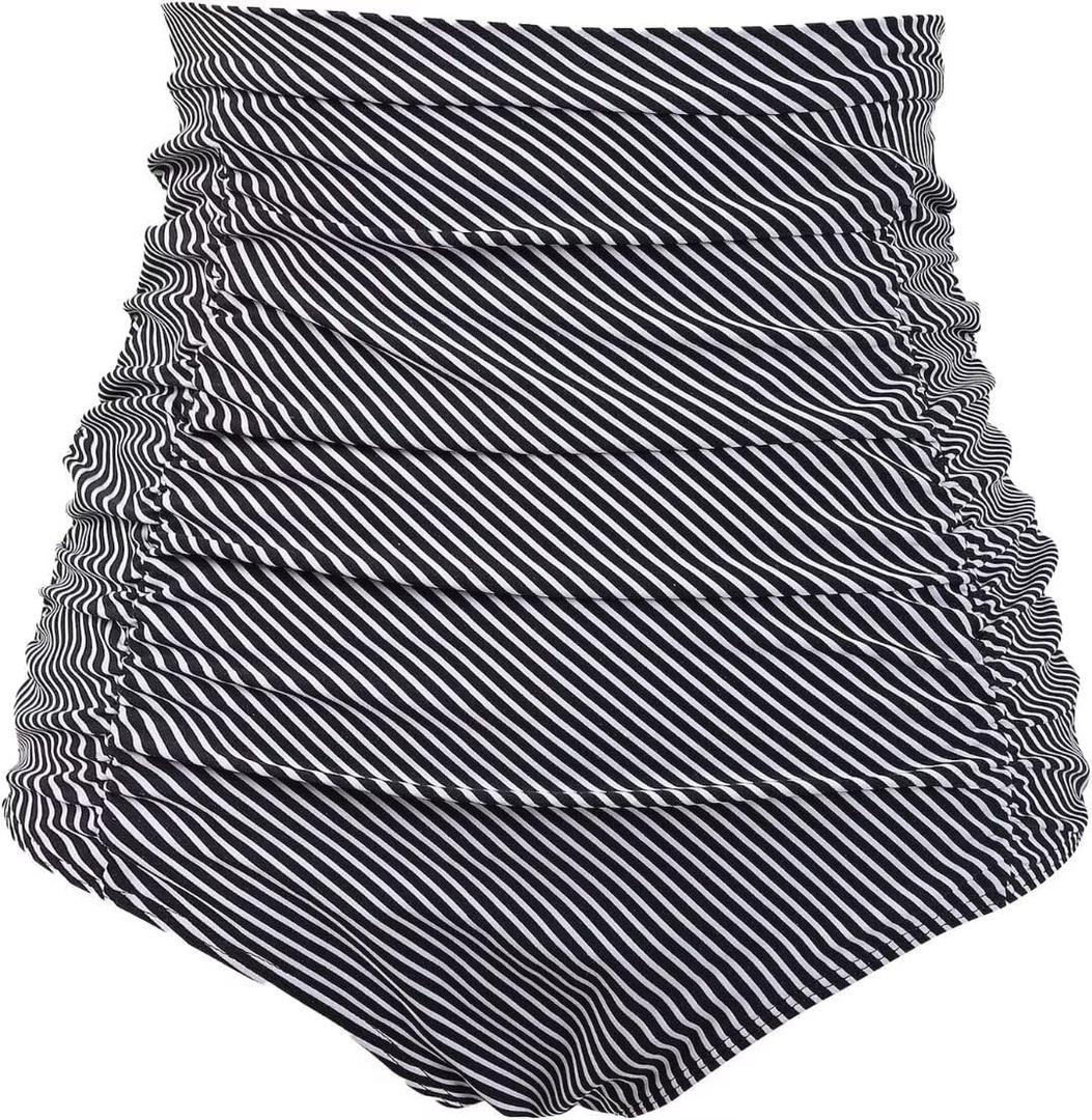 COCOPEAR Women's Ruched High Waisted Bikini Bottom Retro Vintage Swim Short Tankinis