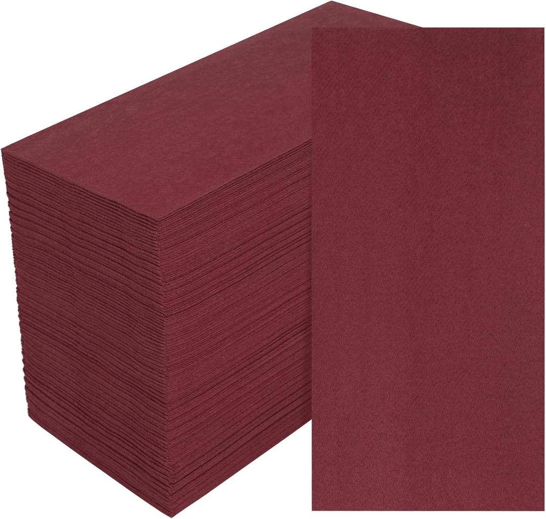 100 Pack Dark Burgundy Paper Napkins, Disposable Linen-Feel Guest Towels Cloth-Like Hand Towels, Soft, Absorbent, Paper Hand Napkins for Kitchen, Bathroom, Parties, Weddings, Dinners - 12" x 17"