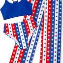 NECIOUS Girls Swimsuit, 3 Piece Bikini Bathing Suit Tropical Floral Swimwear with Cover Up Pants 7-16Y (9-10 Years, Blue Red)