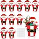10 Pcs Metal Christmas Buckets with Handle 4.5x4.5x2.8inch Small Red Santa Belt Buckets with Santa Shape Cards Candy Drink Ice Small Pails for Xmas Winter Holiday Party