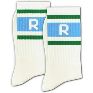 Blue and Off-white Retro Striped Crew Socks with The Letter, Classic Initial Sporty Monogram Socks.