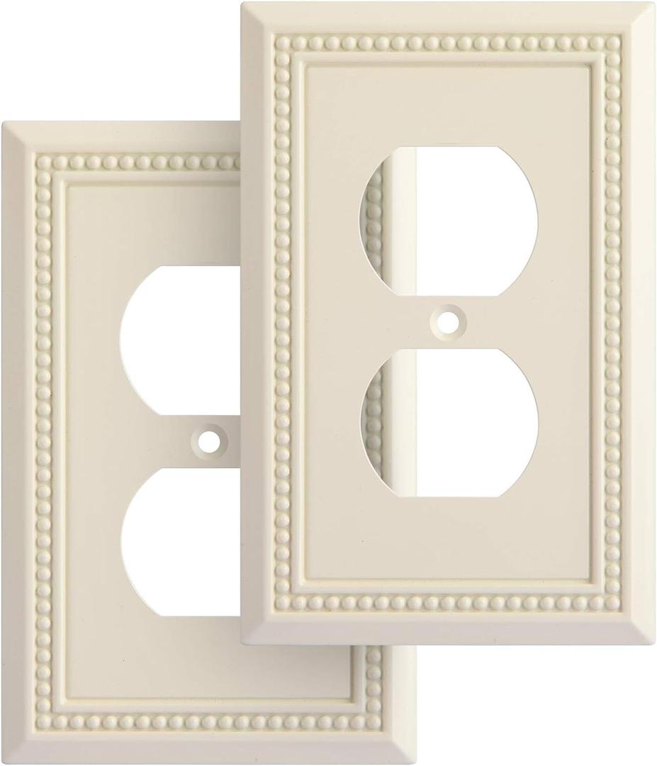 Henne Bery Sunken Pearls Heavy Duty Decorative Wall Plate Switch Plate Outlet Cover, Durable Solid Zinc Alloy (Single Duplex 2PK, Light Almond)