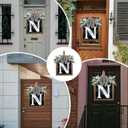 Last Name Welcome Sign for Front Door Wreath All Year Round Decorations Front Porch Decor Hanging Gift for Farmhouse Home Outdoor and Indoor (N)