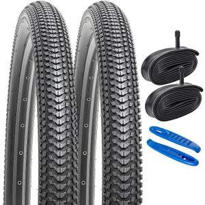 YUNSCM 2-PCS 24" Bike Tires 24x2.125/57-507 and 24" Heavy Duty Bike Tubes Schrader Valve Compatible with 24x2.0 24x2.10 24X2.125 24x2.15 Bike Bicycle Tires and Tubes (Y-1080)