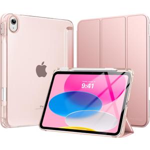 MoKo for iPad (A16) 11th Generation Case 11 Inch 2025 with Pencil Holder | For iPad 10th Generation Case 10.9 Inch 2022, Light Trifold Protective Cover with Hard PC Translucent Back Shell, Rose Gold