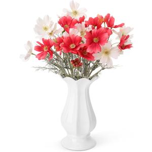 6 Pcs 23.6 Inch Red White Artificial Flowers Cosmos for Vase