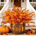 Geegoods 16 Bundles Artificial Fall Flowers Outdoor – Faux Lavender Flowers with Monkey Grass UV Resistant Plastic Faux Plants for Halloween Front Door Porch Patio Yard Balcony Decor, Orange Color