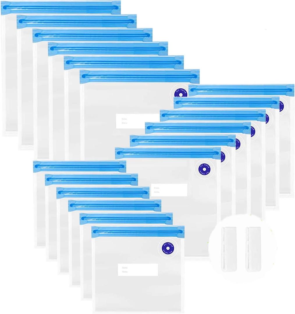 38 PCS Reusable Vacuum Zipper Bags Kit for Sous Vide Cooking, 30 Food Storage Vacuum Sealer Bags with 2 Sealing Clips and 6 Sous Vide Clips for Anova and Joule Cookers