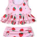 Baby Girl Swimsuit Infant Two Piece Suit with Headband Toddler Bathing Ruffles Bikini Tankini Beach Swimwear 18M-5T (Pink)