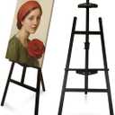 Foldable & Adjustable Wooden Painting Easel for Adults Hold up to 41" Canvas,Artist Easel Stand for Painting,Wooden Easels for Display Home Studio Outdoor Wedding,Art Easel Stand, Black, 33" X 22" X 59"