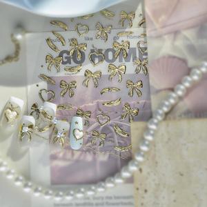 Gold Nail Art Stickers 5D Embossed Nail Art Decals Self-Adhesive Bow Heart Nail Stickers Manicure Supplies Decorations for Women(1 Sheet)