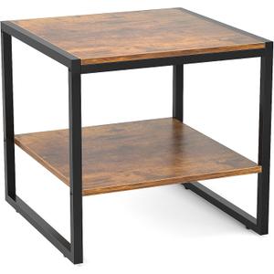 Homieasy End Table, 20 Inch Square End Table, Mini Fridge Stand with 2-Tier Storage Shelves, Industrial Wood Side Table Small Table Stand for Living Room, Bedroom, Office, Rustic Brown