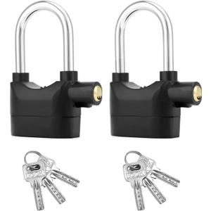 QWORK Alarm Lock, 110 Db Universal Security Alarm Lock System Burglar Door Motor Bike Padlock with 6 Keys (Black), 2 Pack