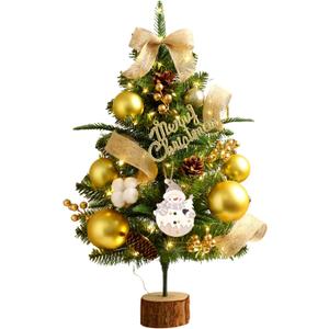 Tabletop Christmas Tree, 24inch/2ft Mini Christmas Tree, Tabletop Small Xmas Tree for Holiday Indoor DIY Christmas Decoration (Gold)