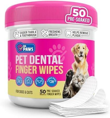 Dr. Paws: Pet Dental Finger Wipes - Natural Ingredients, Easy to Use Dog Teeth Cleaning Wipes for Effective Dog Teeth Cleaning - Ideal Dog Dental Wipes for Optimal Oral Hygiene, Best By 12/11/2026