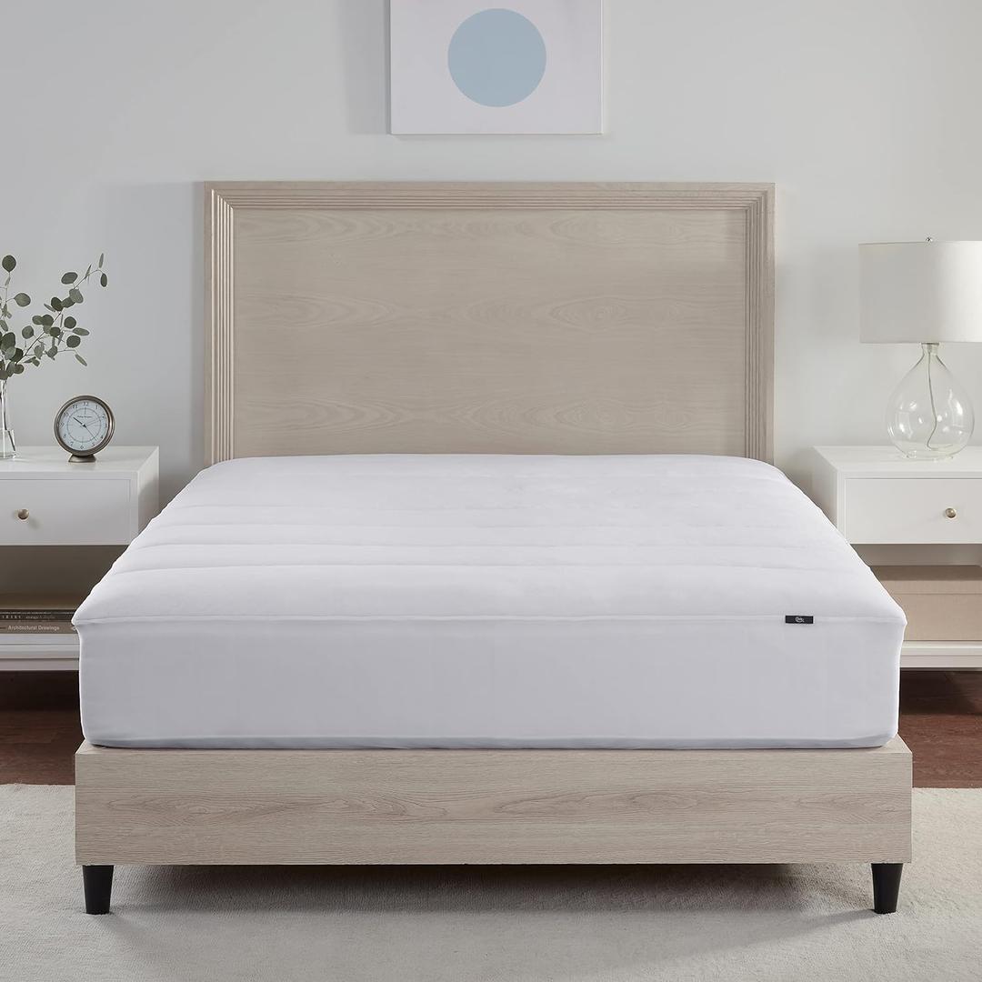 Serta Power Chill Cooling King Mattress Pad, Elastic Fitted Mattress Protector, Soft and Breathable Pillow Top Cover, 18" Deep Pockets for Secure Fit, Machine Washable, White