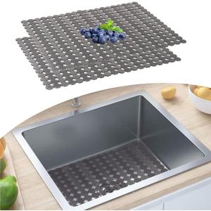 Kitchen Sink Protector Mat - 2Pack Adjustable Protectors for Stainless Steel Sink - Fast Draining Mats for Bottom of Kitchen - Dishes and Glassware - Easy to Clean & DIY Cut (Black transparent)