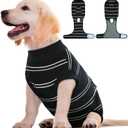Kuoser Dog Surgery Recovery Suit, Soft Breathable Dog Recovery Suit for Female Spay Male Nueuter, Anti Licking Puppy Onesie Pet Surgical Suit for Dogs Abdominal Wounds Skin Disease, Black Strips XS