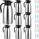 8 PCS 68 Oz Thermal Coffee Carafe with 8 PCS Brushes, SUS 304 Stainless Steel Double Walled Vacuum Insulated Coffee Carafes for Keeping Hot 12 Hours, Cold 24 Hours, Carafe for Hot Liquids, Beverages