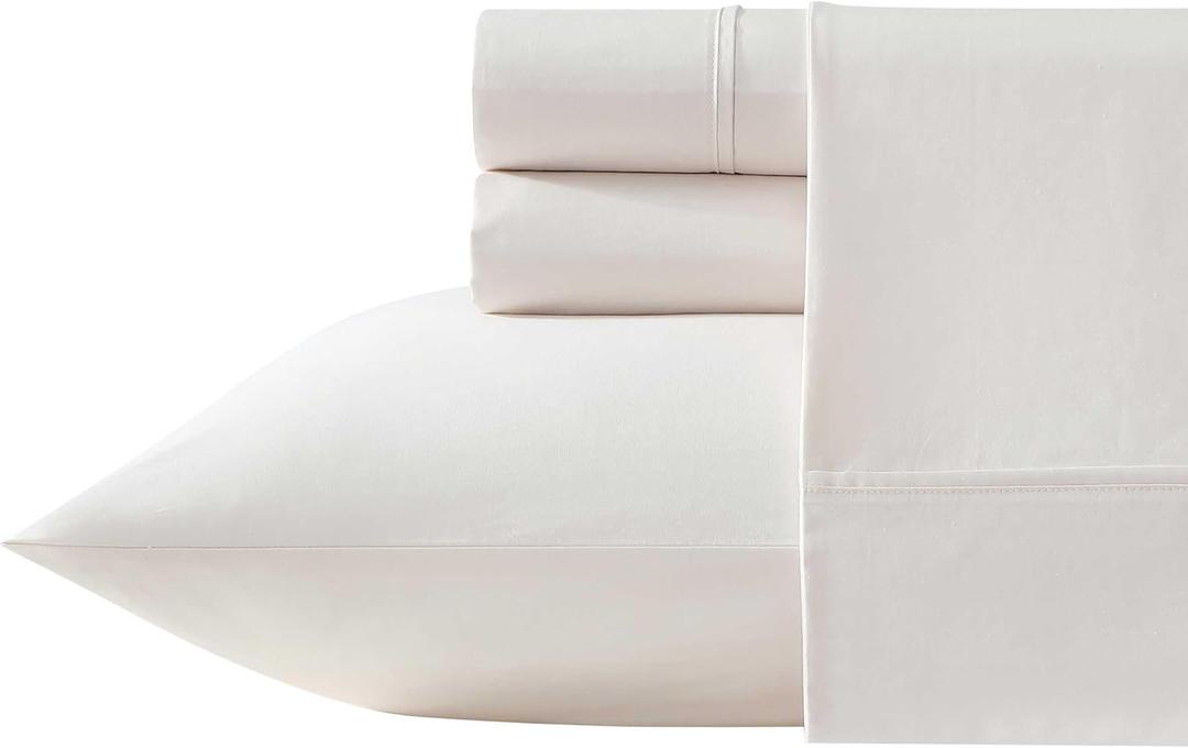Vera Wang Queen Sheet Set, 100% Egyptian Cotton Percale Bed Sheets with a Smooth & Crisp Feel, Deep Pockets, Bedding with Matching Fitted Sheet & Pillowcases (Pink)