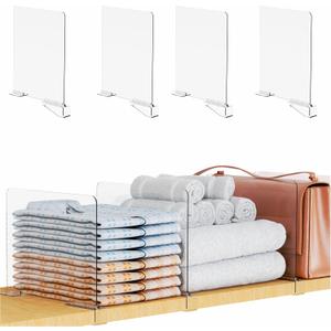 Yieach Adjustable Height Clear Shelf Dividers,4 Pack Acrylic Closet Shelf Dividers for Organization,11.1 Inch Tall Vertical Plastic Shelf Separators for Towel,Sweater,Towel Organizers and Bookshelf