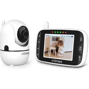 VTimes Video Baby Monitor with Camera and Audio, 3.2" Color LCD Scree, Remote Pan-Tilt-Zoom, Baby Monitor Camera, Infrared Night Vision, Temperature Display, Lullaby, Two Way Audio and VOX Mode