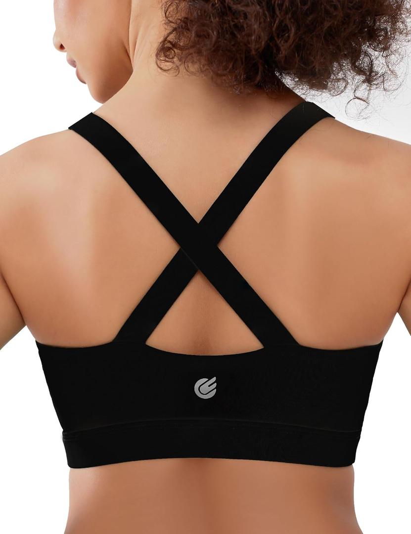 Cordaw Pickleball Sports Bras for Women High Support, Molded Cup Crisscross Back High Impact Workout Yoga Bra (XX-Large, Black)