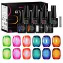 MEET ACROSS 9Pcs Neon Cat Eye Gel Nail Polish Set 6 Colors Cat Magnetic Eye Gel Nail Polish Orange Blue Green Rose Crystal Gel Polish with Magnet Manicure Gift for Women