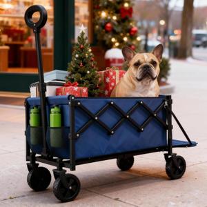 Collapsible Wagon with Tailgate, Ultra-Compact & Portable Folding Wagon with 350lbs Capacity, Lightweight Portable Utility Wagon Cart for Shopping Camping Sports Garden (Navy)