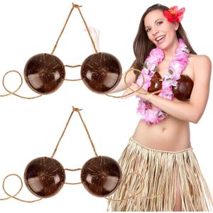 Hawaiian Coconut Bra With Cord - Novelty Shell Bikini Top for Adult Luau Party