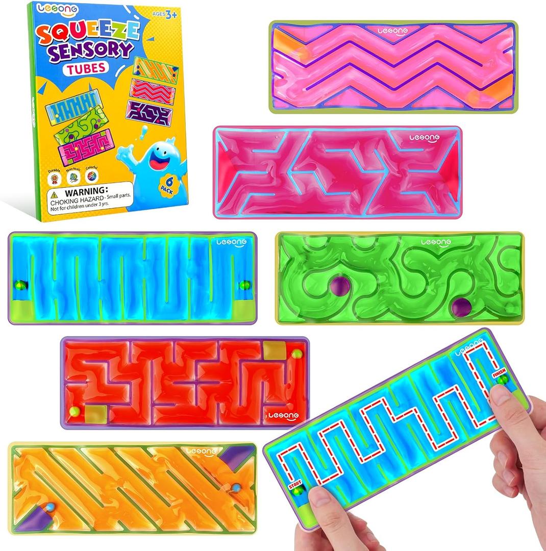 Squishy Sensory Fidget Autism Toys for Kids: Sensory Toys for Sepcial Need 6 Pack Maze - Quiet Fidget Sensory Filled Goo for Calming Down Classroom, Adult Office,Travel Essentials,Easter Gifts for Kid