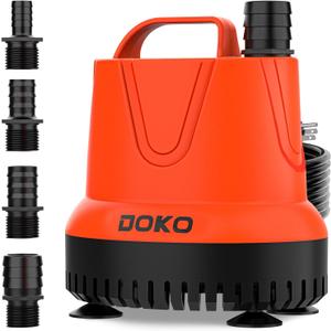 DOKO 1150GPH Submersible Water Pump, 100W Pond Pump with 11FT Lift Height, Ultra Quiet Small Pump with Handle & 6FT Power Cord for Fish Tank, Ponds, Aquarium, Waterfalls, Hydroponics, 4 Nozzles