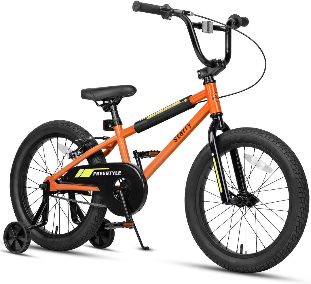 12 14 16 18 Inch Kids Bike BMX Style Bicycle with Training Wheels Coaster Brake for 2-10 Years Old Toddlers Boys Girls Multiple Colors (Orange)