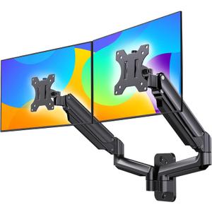 HUANUO Dual Monitor Wall Mount up to 32-inch Screens, Wall Monitor Mount with Gas Spring System, Height-Adjustable/Tilt/Swivel/Rotate, Dual Monitor Mount Holds 17.6 lbs, VESA 75 or 100mm