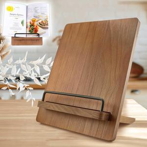 Cookbook Stand Recipe Book Holder: Recipe Cook Book Stand for Kitchen Counter, Wooden Adjustable iPad Tablet Cookbook Stand  Wood Cutting Board Style  Brown