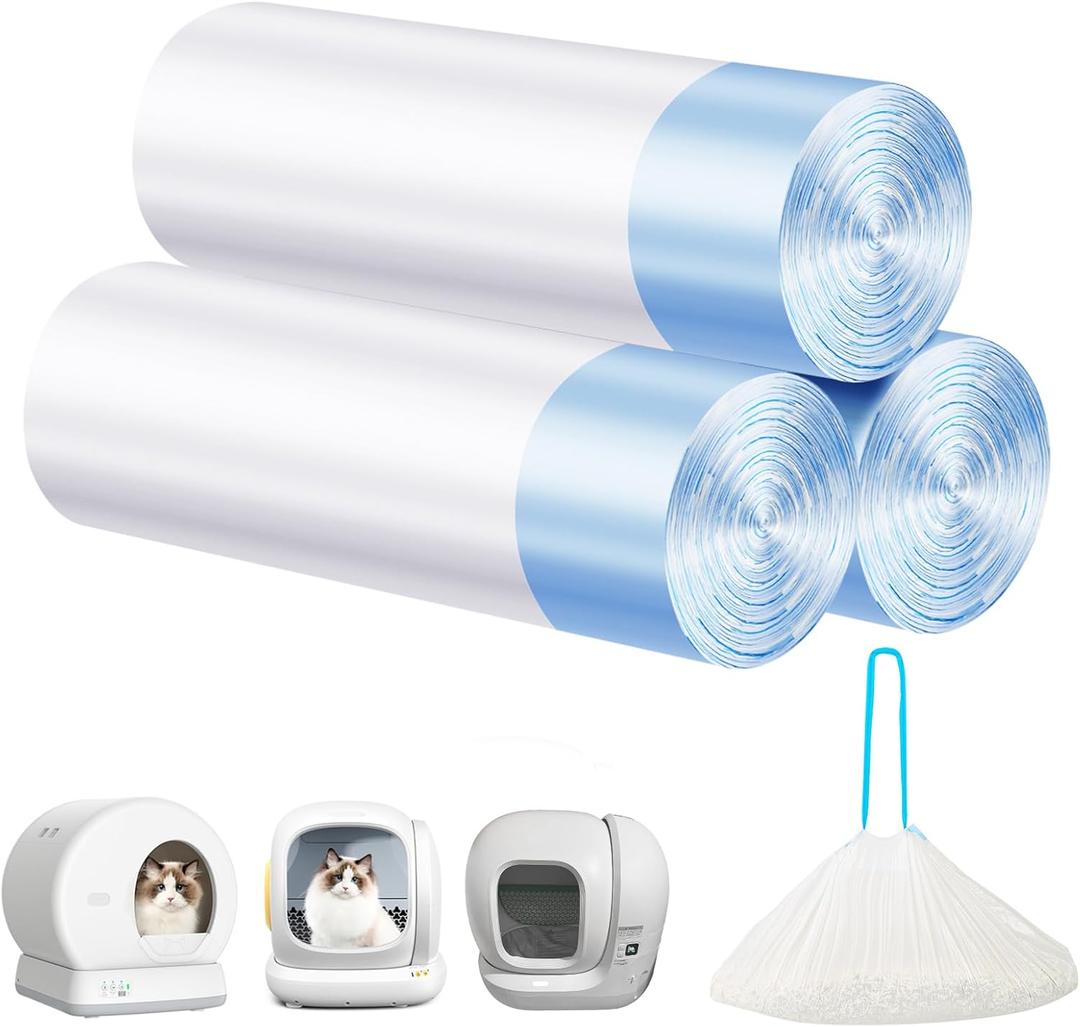 Cat Litter Bags 60 Count, 21.65"x11.8" Drawstring Close Litter Box Liners for Automatic Litter Box,Thick Cat Poop Bags,Easy to Clean,Heavy Duty Robot Bag for Self-Cleaning Box