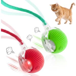 2pcs Interactive Cat Toys Ball for Indoor Cats Fast Rolling on Carpet, Chirping & Motion Activate Cat Toys Kitten Toys for Bored Indoor Cats,Motion Activated (Red+Green)