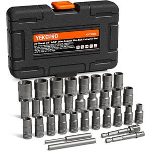 33pcs Deep Well Bolt extractor set, 3/8" & 1/4'' Drive slim type for Removing Damaged, Frozen, Rusted, Rounded-Off Bolts, Nuts & Screws, Cr-Mo Steel, T38333