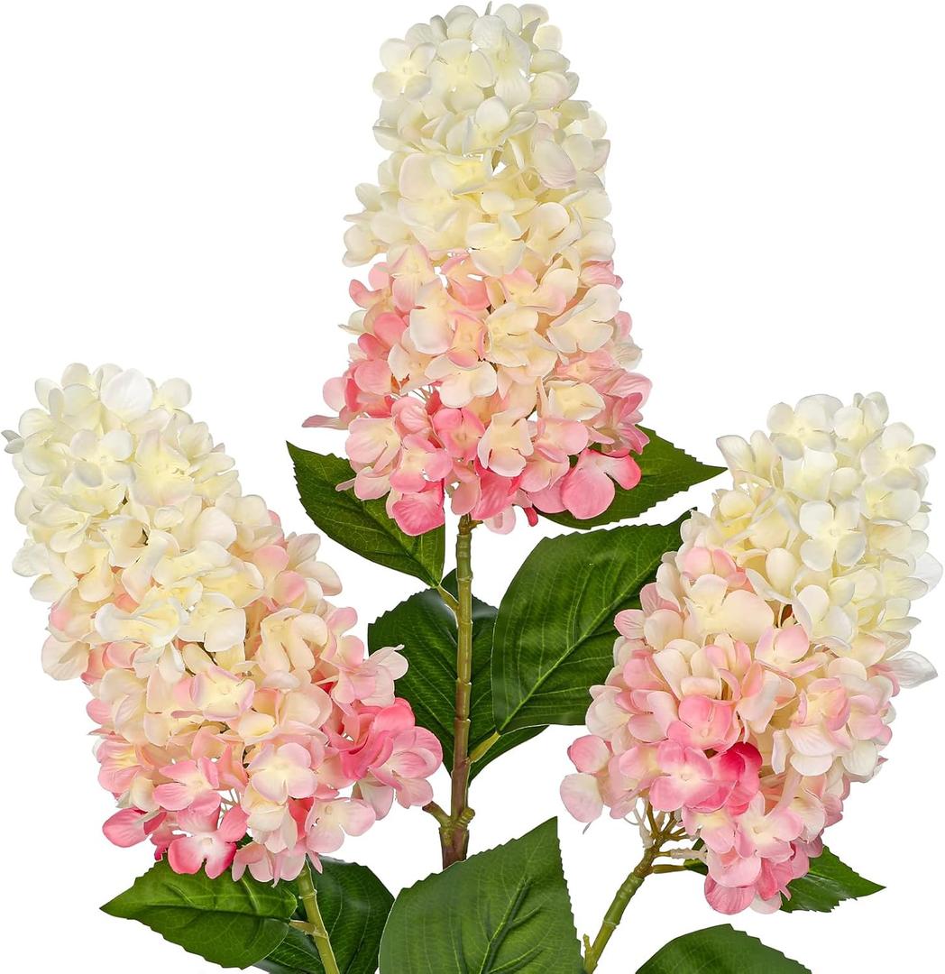 3PCS Fake Flowers Cone Hydrangea Pinky Winky Artificial Panicled Hydrangeas 27" Long Floral Stems for Vase, Silk Flowers Dcor for Spring Home Kitchen Dcor Floral Arrangement