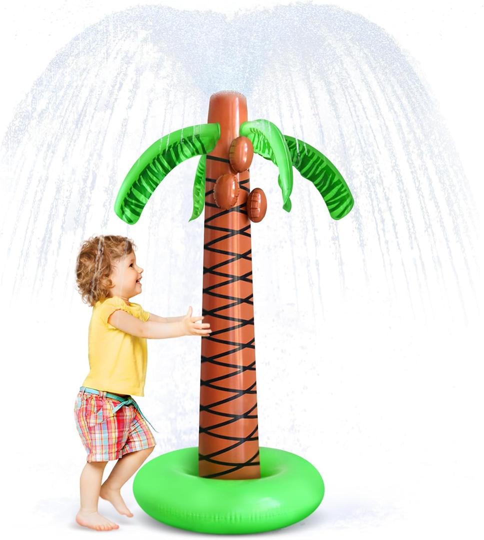 62" Inflatable Palm Tree Sprinkler, Summer Water Spray Toy with Stable Base  Outdoor Play for Backyard, Pool, Beach & Tropical Party Decorations