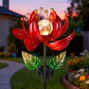 AIINY Solar Lights Outdoor Garden Decor, Solar Wind Spinner Yard Decorations Gifts for Outside, Lotus Windmill Pathway with LED Cracked Crystal Ball Waterproof Flower Sculpture for Patio Lawn