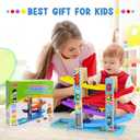 Montessori Toys for Toddlers, Children Race Track Toy with 4 Cars and 1 Wooden Parking Lot, Stable Base, Car Ramp Toy for 1 2 3 Year Old Boy Girl Gifts, 14.2" x 3.5" x 10.2", 1.2" x 1.6"
