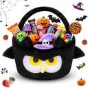 Halloween Gift Basket,Trick or Treat Candy Bags Bucket for Kids,Halloween Bucket for Trick or Treating,Black Owl Spooky Boo Basket Gift Bags for Kids, Black