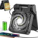 Solar Camping Fan 10400mAh, Solar Powered Fan with LED Lantern, 7W Rechargeable Battery Operated Fans for Outside, 4 Speeds, 2-8H Timer and Quiet Battery Powered Solar Tent Fans for Outdoor, Barbecue (Black)