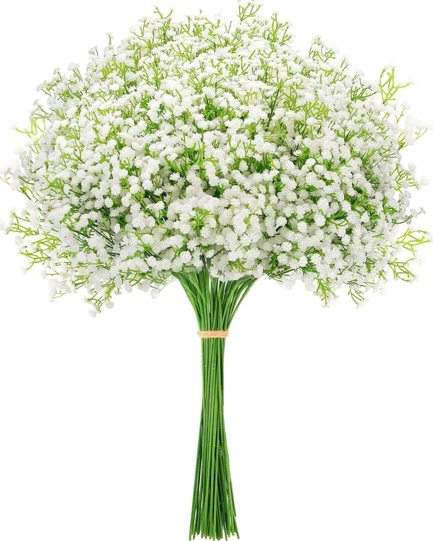 MERIXMAS Babys Breath Artificial Flowers, Babys Breath Flowers Artificial Bulk for Wedding Decor, White Fake Flowers for Party Home Garden Decor (12, White)
