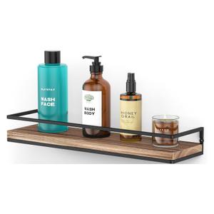 Meangood Floating Shelves Wall Mounted, Rustic Wood Wall Storage Shelves for Bedroom,Living Room,Bathroom, Kitchen Torched Wood (Carbonized Black)