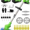 Electric Weed Wacker Cordless, 21V Weed Cordless Eater, 4 in 1 Lightweight Stringless Brush Cutter, with 2 Pcs 4.0 Ah Battery Grass Trimmer for Courtyard Gardens (Green)